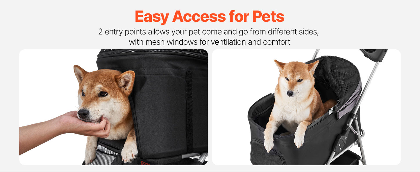 SucceBuy Pet Stroller 35 lbs Weight Capacity Dog Stroller Cart 4 Wheels Pram w/Detachable Mesh Carrier w/ Brake for Small to Pet