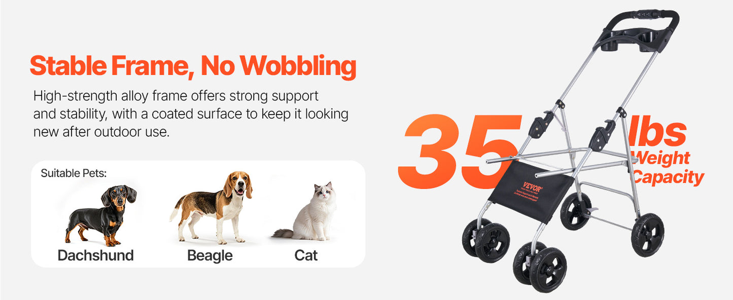 SucceBuy Pet Stroller 35 lbs Weight Capacity Dog Stroller Cart 4 Wheels Pram w/Detachable Mesh Carrier w/ Brake for Small to Pet