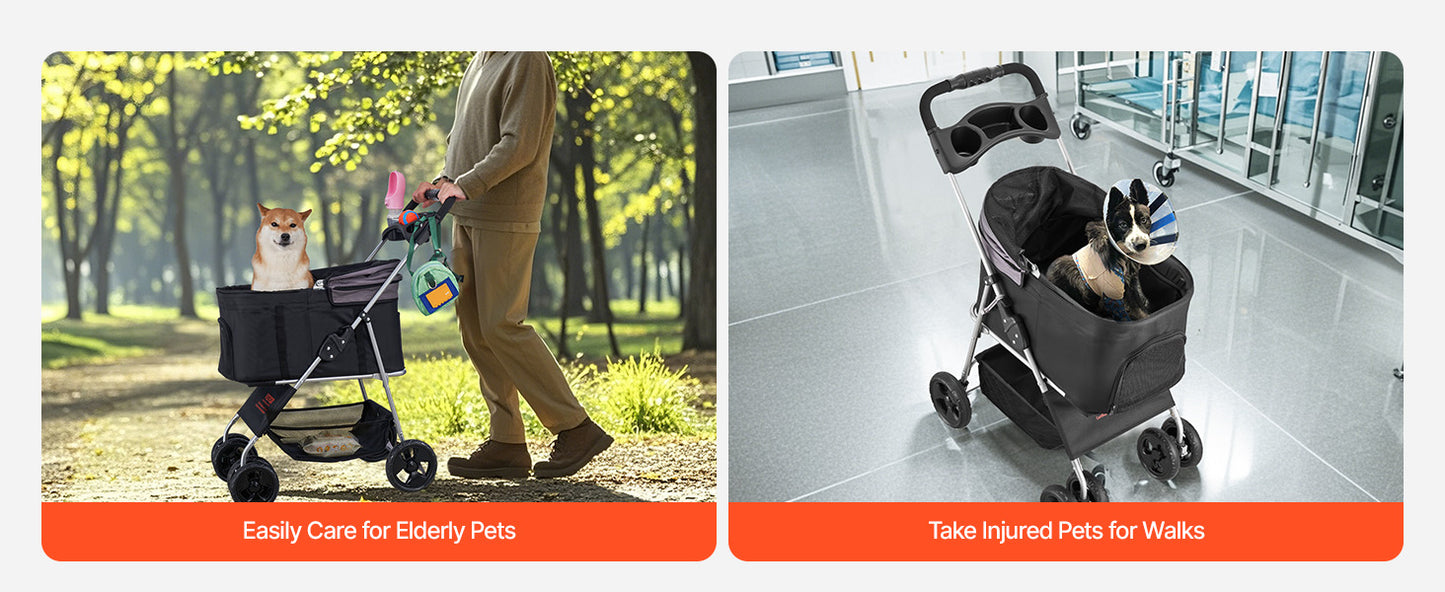 SucceBuy Pet Stroller 35 lbs Weight Capacity Dog Stroller Cart 4 Wheels Pram w/Detachable Mesh Carrier w/ Brake for Small to Pet